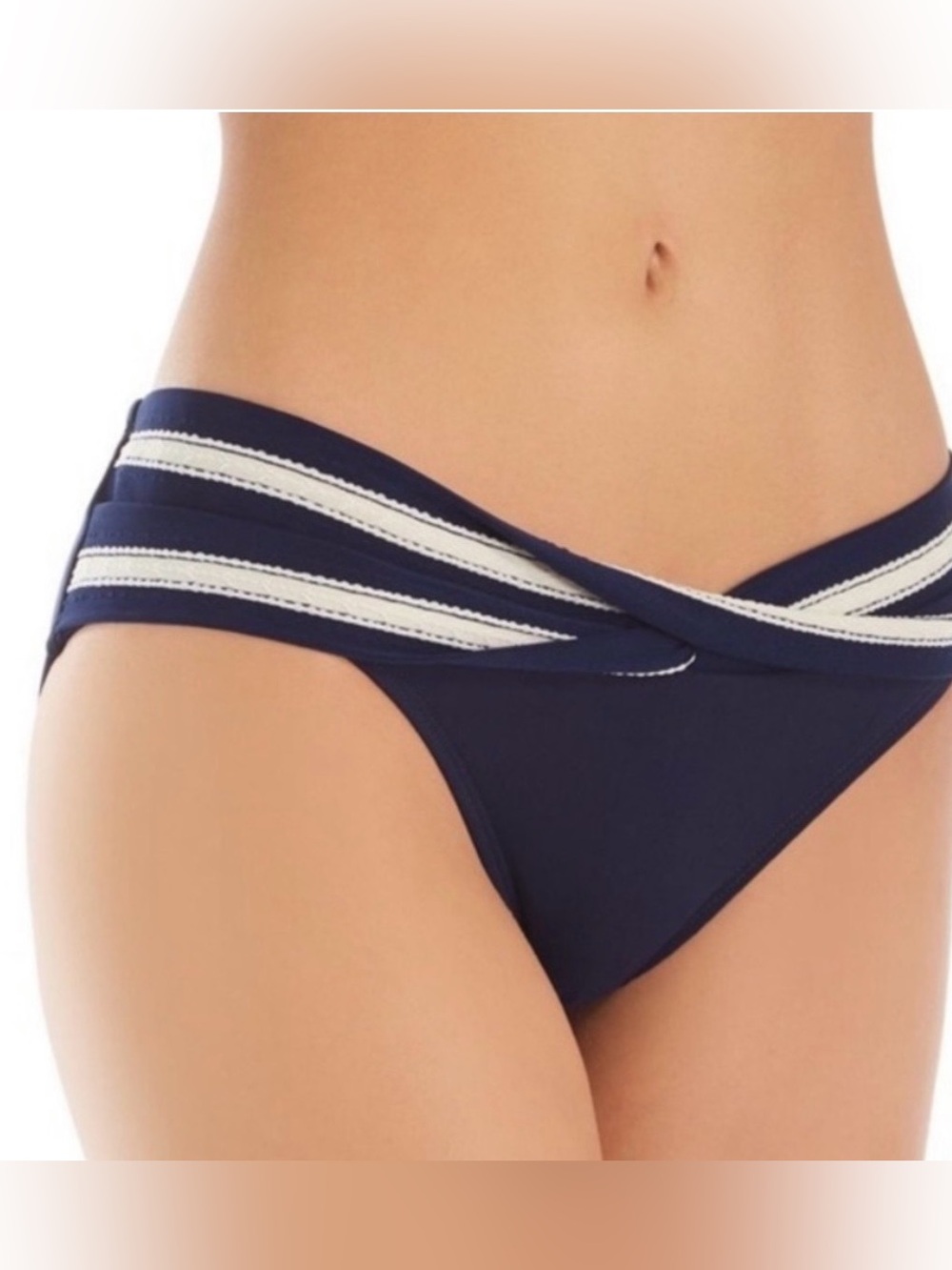 Robin Piccone Women’s Abi Indigo Twist Waist Navy Blue Bikini Swim Bottom Size L